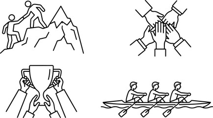 Fototapeta premium Business Teamwork and Partnership Line Icon Set with Concepts of Achievement, Success, Cooperation, Mentorship, Goal Attainment, and Collaboration for Corporate Projects