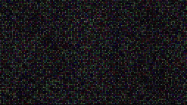 Abstract technology random dots and grid background with full screen white halftone dots, high density pixel noise texture movement, digital data stream motion graphic.