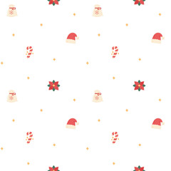 Naklejka premium Christmas seamless pattern set featuring sack santa hat candy cane poinsettia star sparkle holiday winter decoration season celebration repeat wallpaper