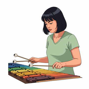 Female Xylophonist Striking Wooden Xylophone Keys