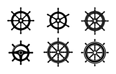 70 Nautical Ship Wheel Icons Set, Vintage Marine Helm Collection, Retro Steering Wheel Graphics, Maritime Navigation Vector Elements 100 © Ehsan