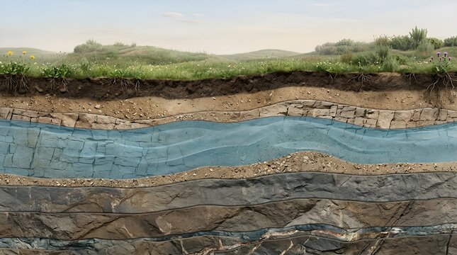 Underground Aquifer Geological Cross Section in Earth Layers