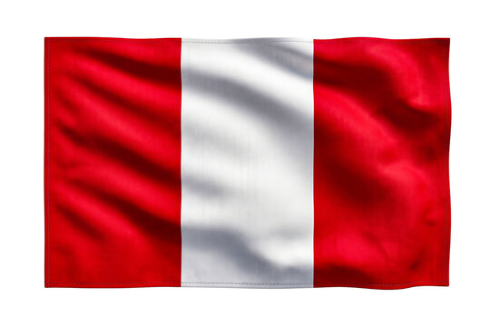 Peru flag waving isolated on transparent background with vertical red and white stripe art.