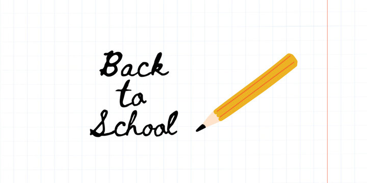 Back to school handwriting practice with pencil on grid paper background