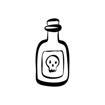 Hand-drawn poison bottle icon with skull design