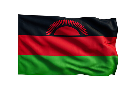 Malawi flag waving on transparent background, realistic 3d illustration, waving national flag.