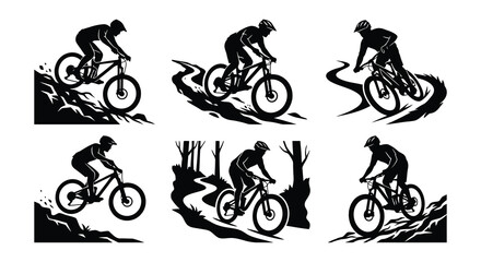 Naklejka premium Mountain biker silhouettes depict active outdoor recreation and extreme sports
