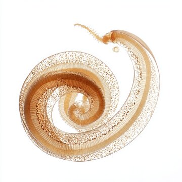 Microscopic view of a coiled roundworm, revealing intricate internal structures and cellular detail.