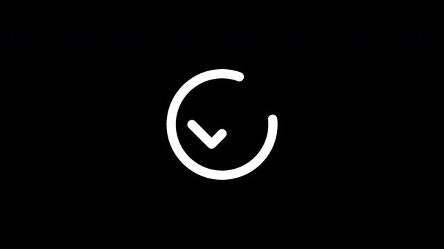 Animated White Checkmark Circle Loading Icon on Black Background, White Tick Mark Circle Progress Animation on Black Background, White Checkmark and Circular Loading Animation on Black Background