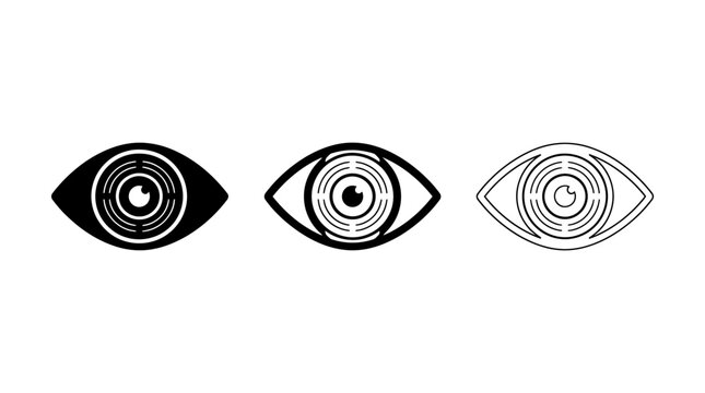 Vector set of eye icons representing vision, sight, observation, and surveillance in different styles