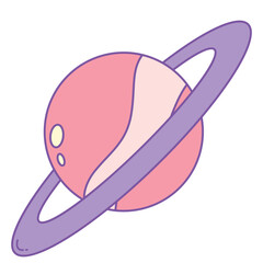 Soft pink saturn planet with purple rings floats alone © Shafa