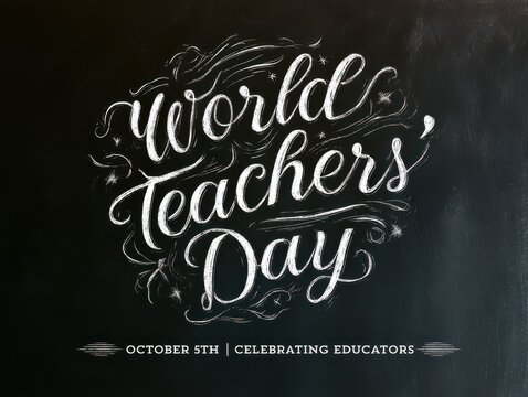 World teachers day elegant cursive text design october 5th celebration
