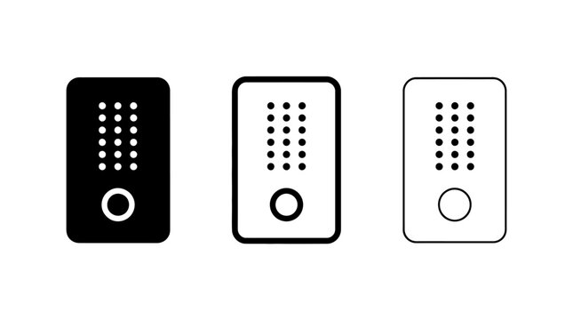 Minimalist doorbell intercom system icons in three stroke weights for smart home security interface design