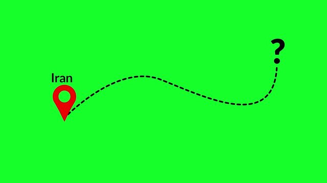  IRAN country to another country location pin animation in 4k animation with alpha channel  on transparent background travel one country to another country animation 