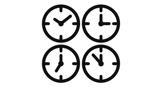 four small analog clocks arranged in a compact grid
