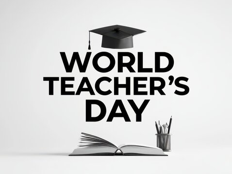 World teacher's day illustration with graduation cap and open book
