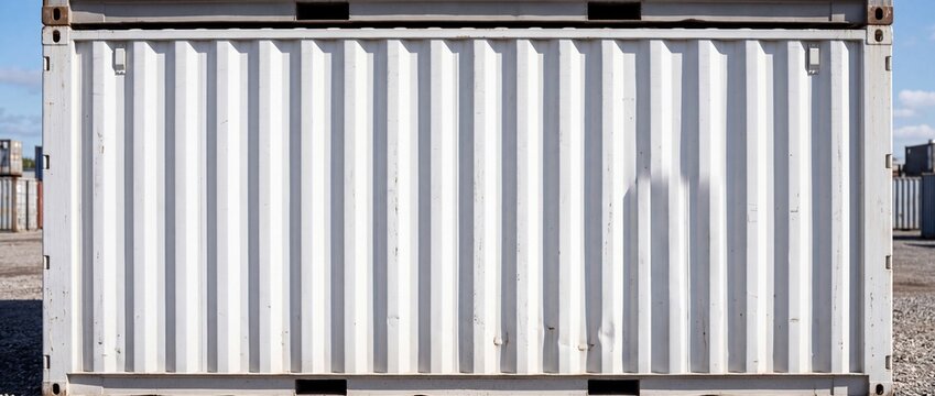 White corrugated metal shipping container wall featuring industrial texture used for global logistics freight storage and maritime transport