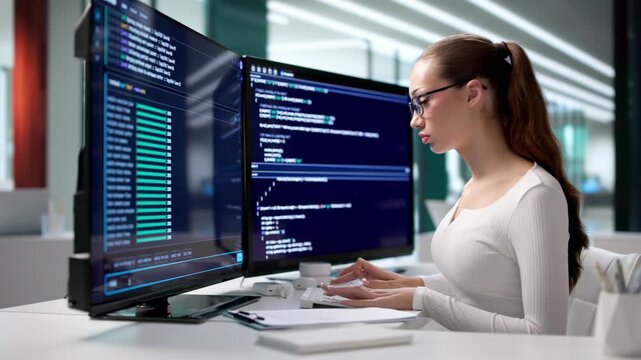Software Developer Coding In Online Terminal Environment.