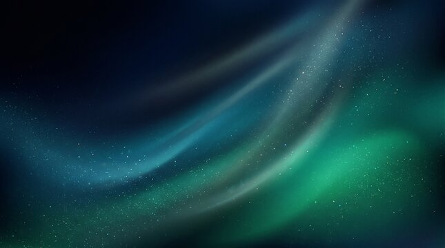 Abstract aurora borealis background with glowing green and blue light waves in night sky