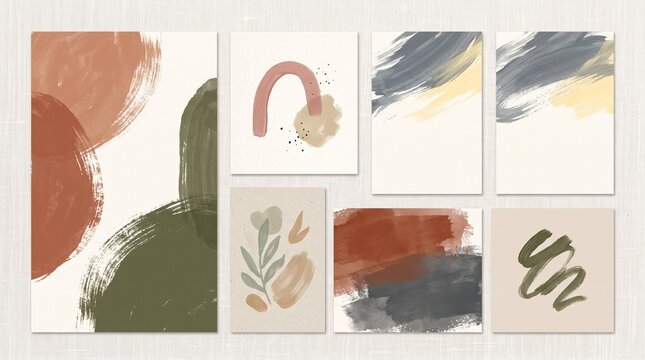 Set of modern abstract wall art prints with organic shapes and earthy watercolor textures