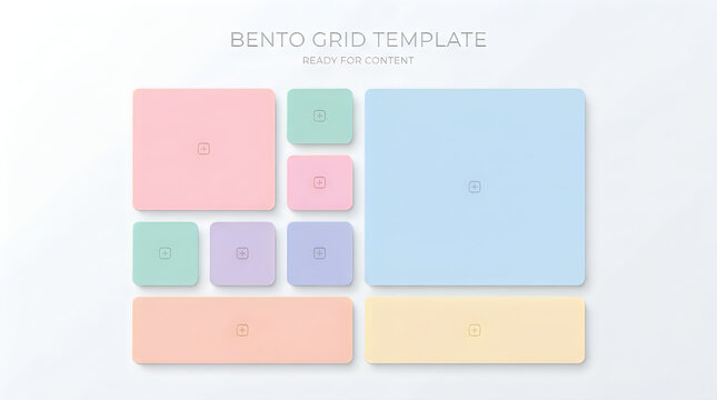Bento Grid Layout Template, Modern UI Design with Colorful Blocks and Blank Spaces for Dashboard Presentation
