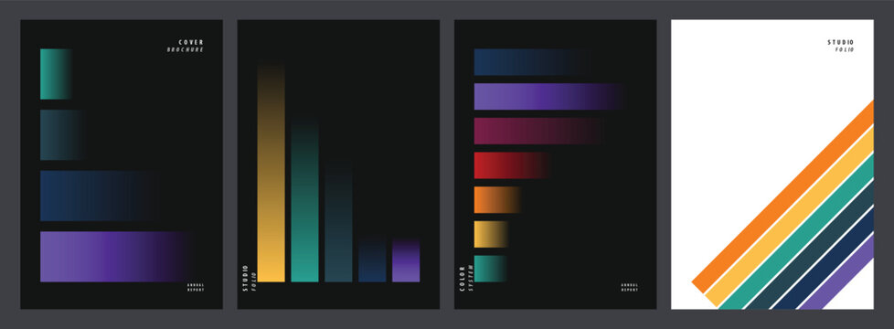 Minimalist geometric poster templates featuring vibrant gradient bars and clean diagonal striped patterns for modern branding and digital design layouts