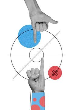 Vertical photo collage of friends forgiveness gesture pinky fingers partners submit peace swear showing isolated on painted background
