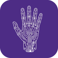 Fototapeta premium Digital palm circuit purple icon for advanced robotic control.