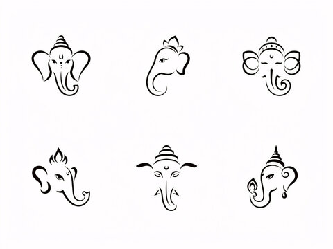 Minimal Lord Ganesha Face Line Art Icon Collection