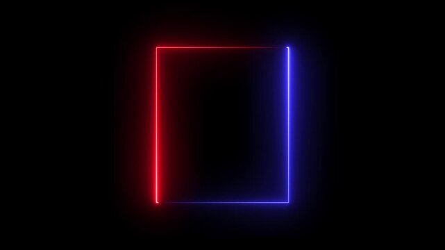 Neon Rectangle Picture Frame Icon Animation Glowing red blue Color neon box round shape screen rotation border frame effect seamless footage smooth line wallpaper on black background