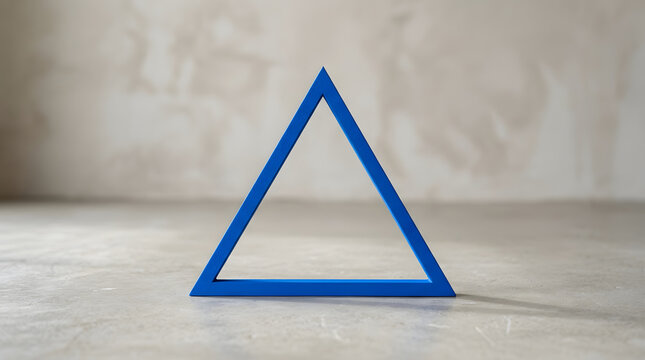 Blue triangular frame standing on concrete surface with blue triangle