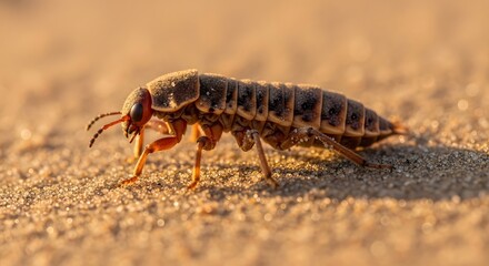 Naklejka premium Small insect crawling on sand in desert environment with generated by AI