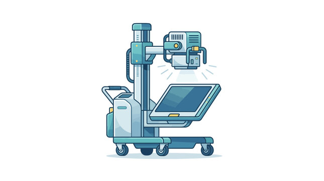 Mobile C-arm fluoroscopy unit for surgical imaging.