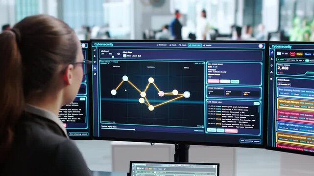Cybersecurity Analyst Carefully Monitors Threat Detection Software