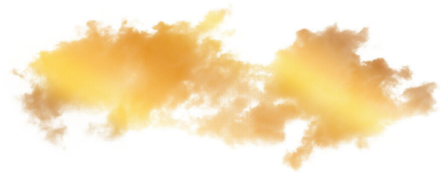 Abstract golden cloud shape with halftone dot pattern texture overlay transparent background