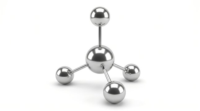Metallic molecular structure model isolated on white background for scientific research.