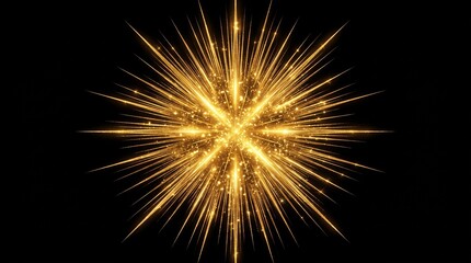 Fototapeta premium Golden starburst explosion with glittering particles on black background