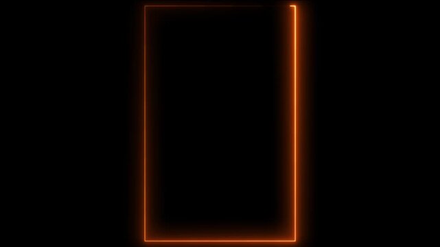 Neon Rectangle Picture Frame Icon Animation Glowing orange Color neon box round shape screen rotation border frame effect seamless footage smooth line wallpaper on black background