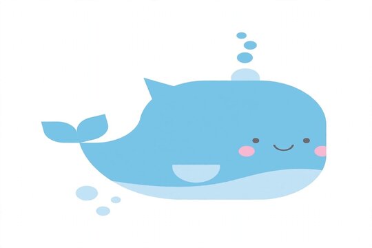 Cute sky blue baby whale vector illustration kawaii style

