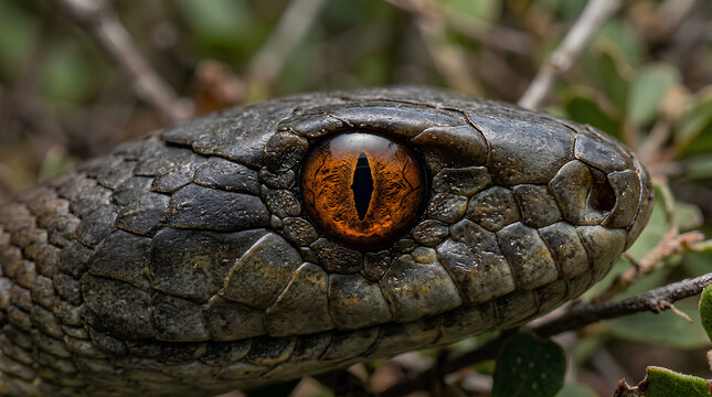 CloseUp of a Crocodiles Eye and Scaly Face in Natural Habitat.