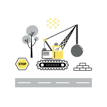 Wrecking Ball Crane Construction Vehicle Poster for Kids