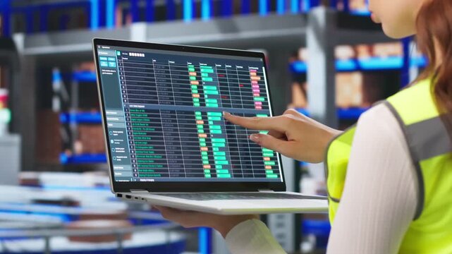 Person Uses Computer To Track Inventory