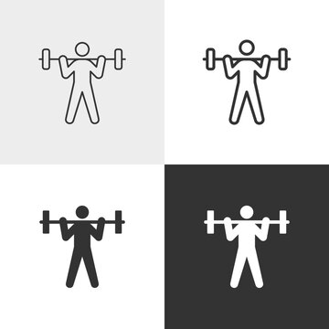Weightlifting vector icon in outline and solid styles, Editable stroke.