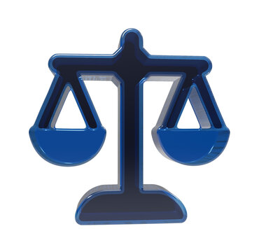 Glossy blue 3d icon representing justice scale for legal and courtroom concepts transparent background
