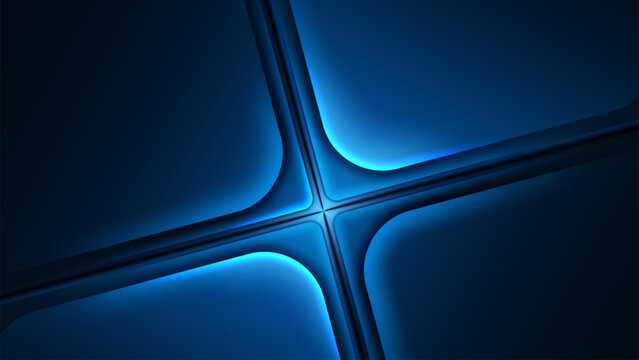Abstract Blue Glass Grid with Glowing Lines, Vector Illustration