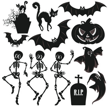 Vintage Halloween Spooky Icons Retro Style, Set of 12, customizable EPS

