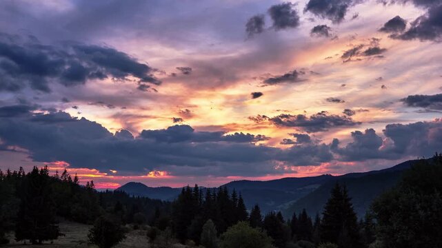 Mountain Landscape Sunset Timelapse with Dramatic Colorful Clouds
