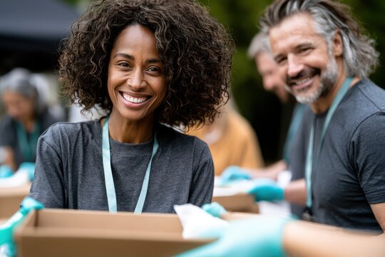 Charity volunteers working together outdoors