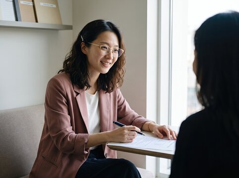 Generative AI, Asian counselor conducting a friendly interview with a participant