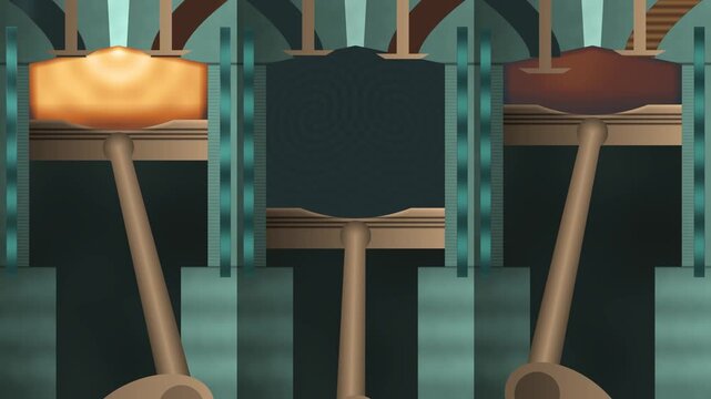 Internal Combustion Engine Cylinder Cross Section With Flame Front Seamless Loop in vibrant verdigris tones